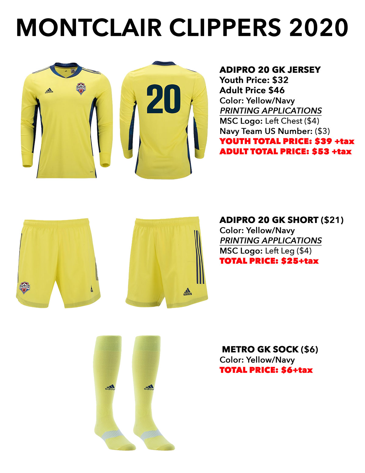 msc uniforms clippers goalkeeper 2020
